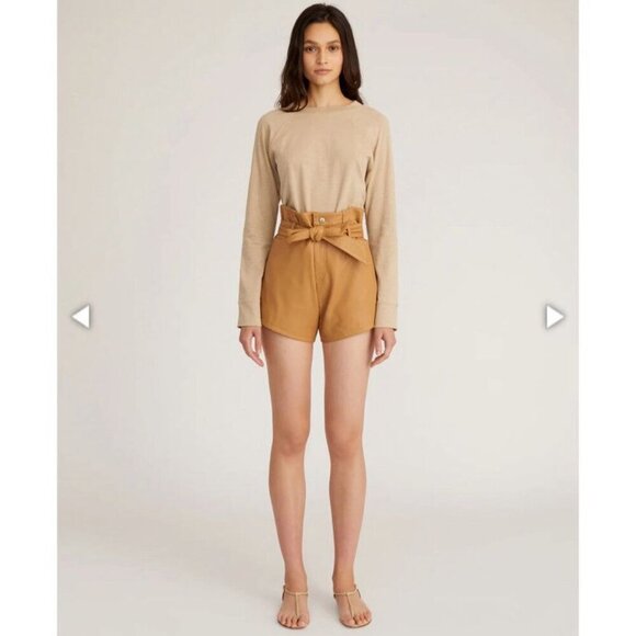 NWT Marissa Webb Banks Paperbag Leather Boyfriend Shorts Fawn Sz 4 $ $425 - Picture 7 of 15